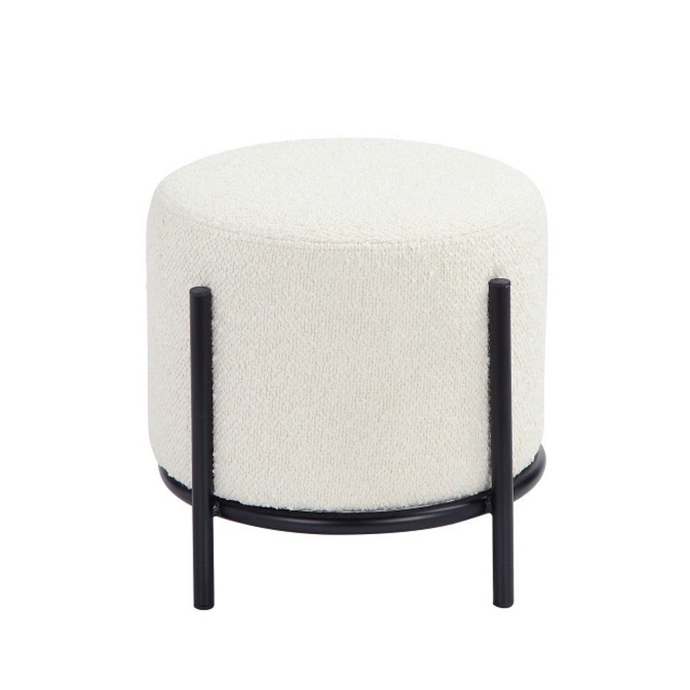 Aop 13 Inch Boucle Ottoman Stool Round Cushioned Seat White Boucle Black By Casagear Home BM317069