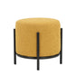 Aop 13 Inch Boucle Ottoman Stool, Round Cushioned Seat Yellow Boucle, Black By Casagear Home