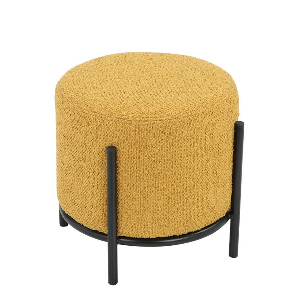 Aop 13 Inch Boucle Ottoman Stool Round Cushioned Seat Yellow Boucle Black By Casagear Home BM317070