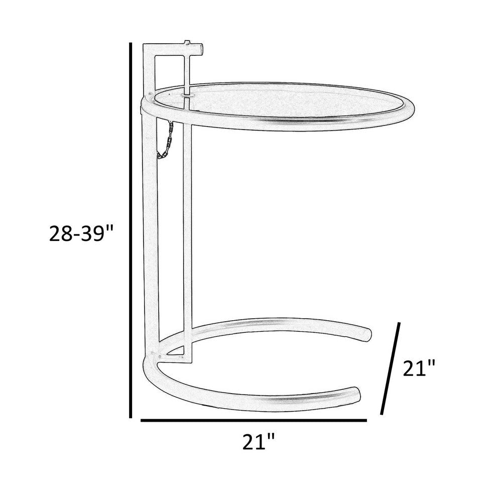 Deko Side Table 28-39 Inch Adjustable Height Round Glass Top Chrome By Casagear Home BM317072