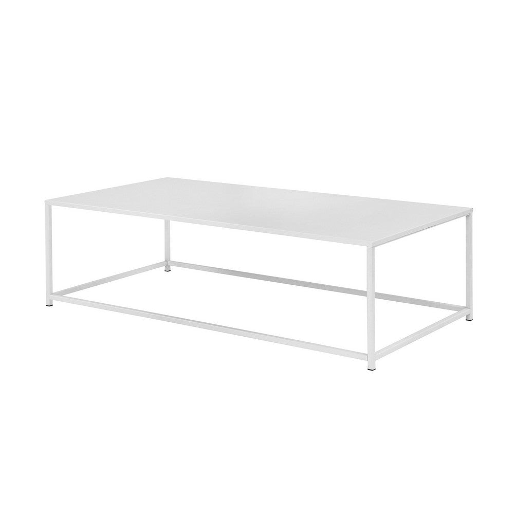 Eme 48 Inch Coffee Table Rectangular Tabletop Modern White Metal Frame By Casagear Home BM317077