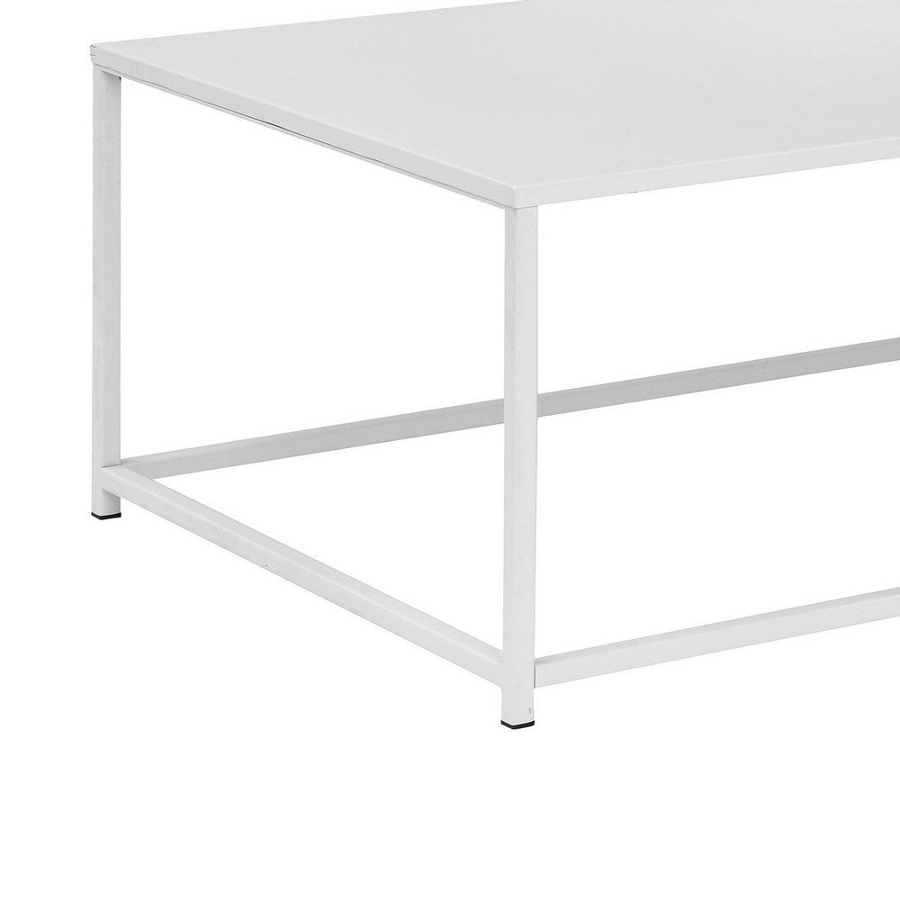 Eme 48 Inch Coffee Table Rectangular Tabletop Modern White Metal Frame By Casagear Home BM317077