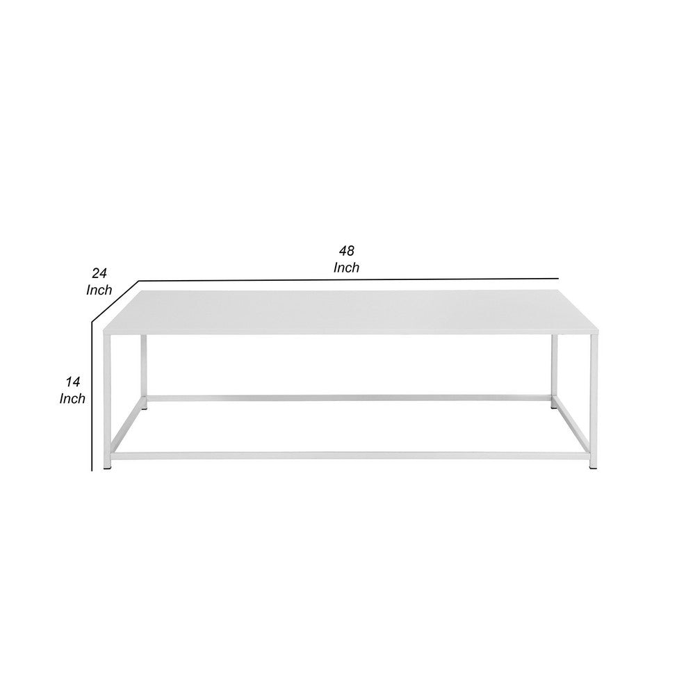 Eme 48 Inch Coffee Table Rectangular Tabletop Modern White Metal Frame By Casagear Home BM317077