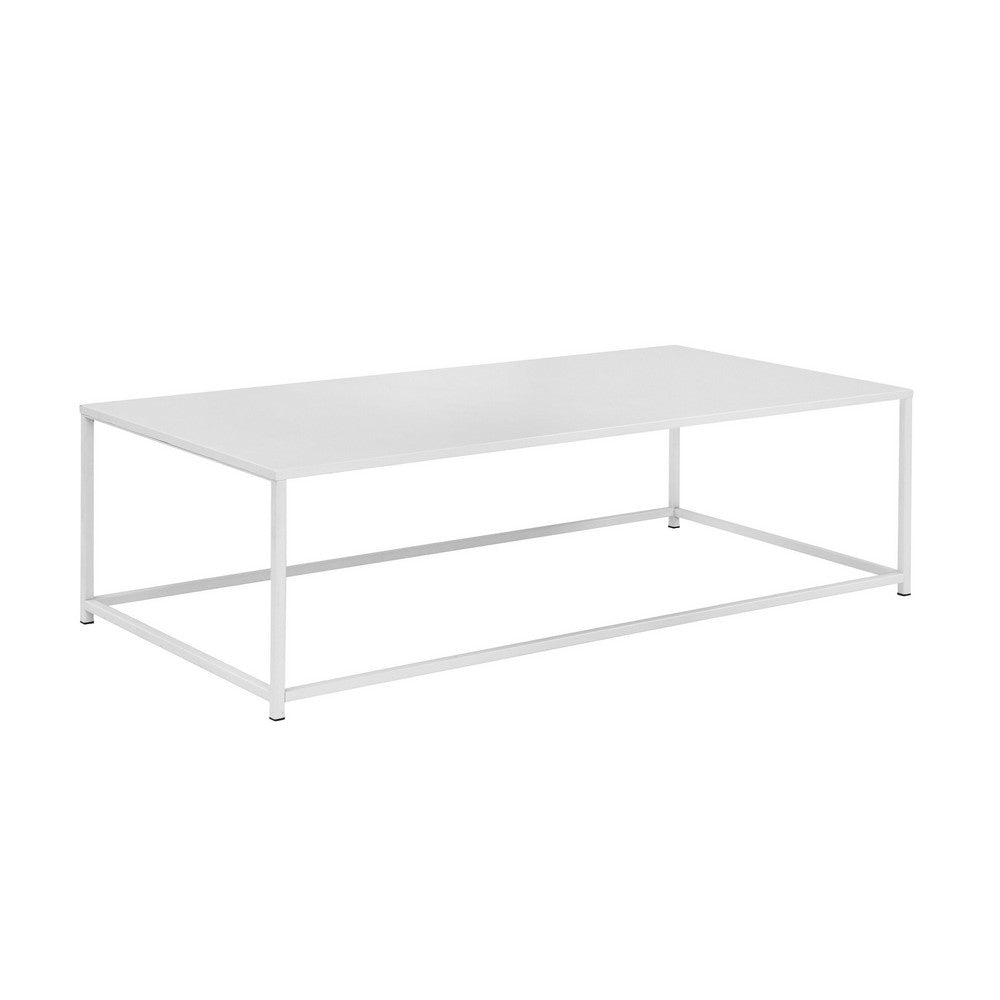 Eme 48 Inch Coffee Table Rectangular Tabletop Modern White Metal Frame By Casagear Home BM317077