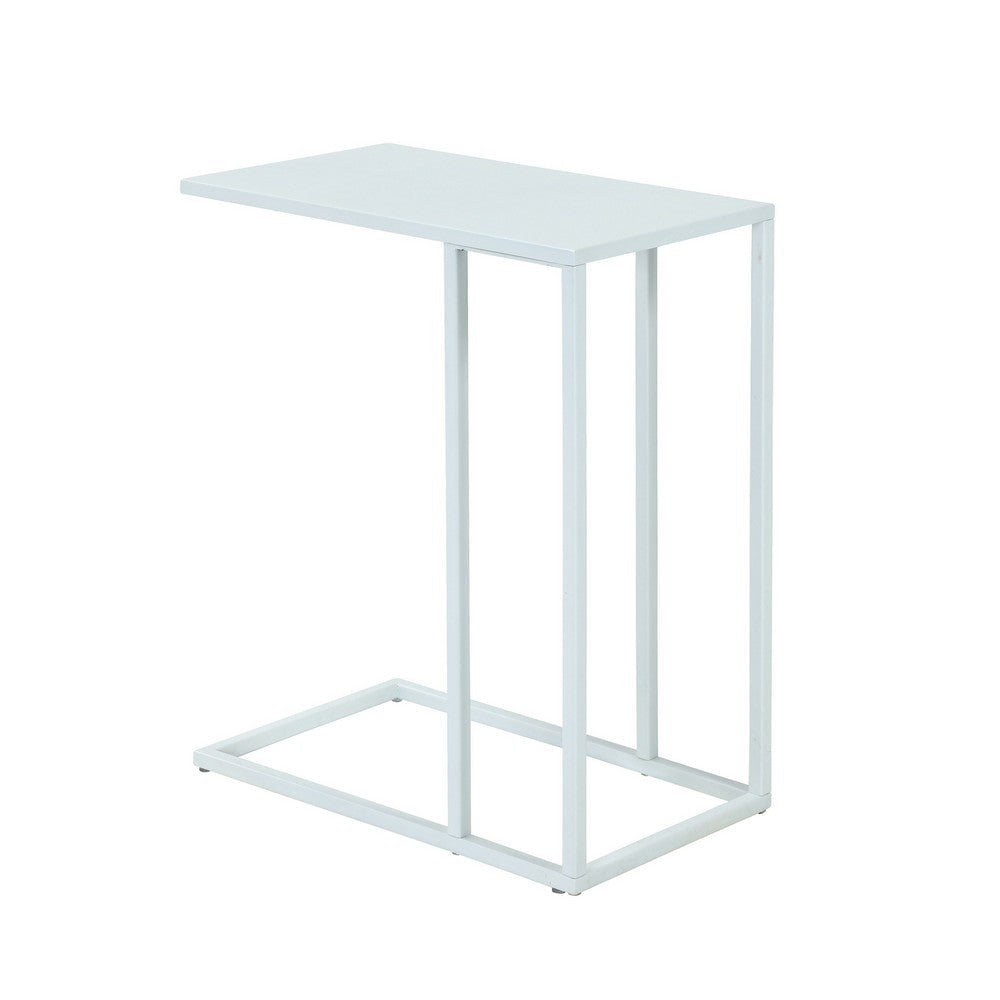 Eme 23 Inch Side End Table Rectangular Tray Top Modern White Metal Frame By Casagear Home BM317078