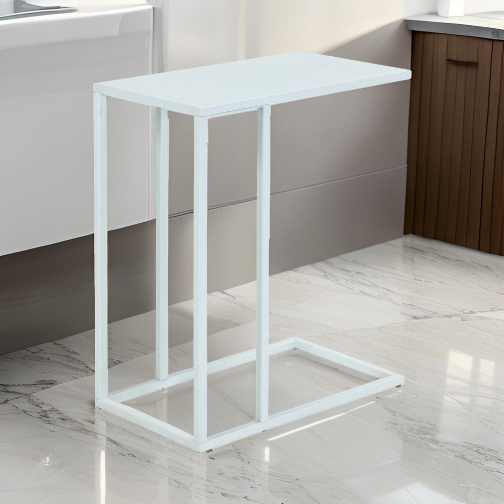 Eme 23 Inch Side End Table, Rectangular Tray Top, Modern White Metal Frame By Casagear Home