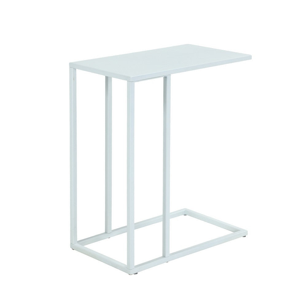 Eme 23 Inch Side End Table Rectangular Tray Top Modern White Metal Frame By Casagear Home BM317078