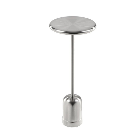 Mars 8" Side End Drink Table, Round, Cone Tapered Base, Silver  By Casagear Home