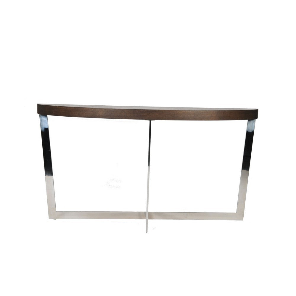 Tini 55 Inch Console Table Half Moon Open Metal Frame Espresso Brown By Casagear Home BM317083