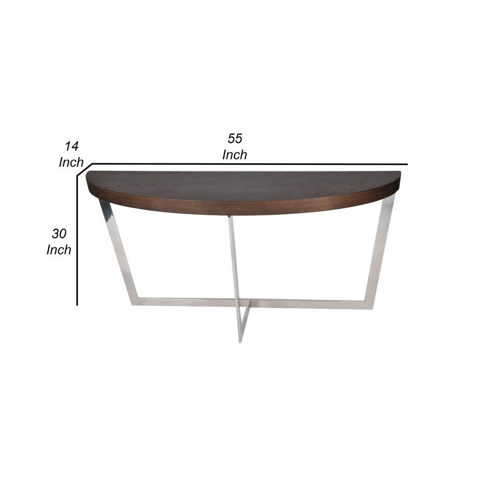 Tini 55 Inch Console Table Half Moon Open Metal Frame Espresso Brown By Casagear Home BM317083