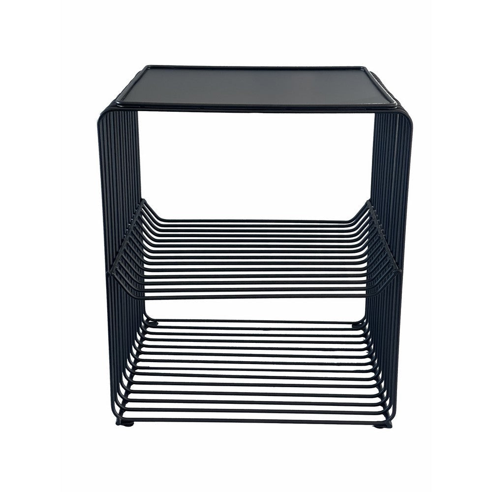 20 Inch Tall Side End Table 2 Shelves Square Top Black Metal Wire Frame By Casagear Home BM317084