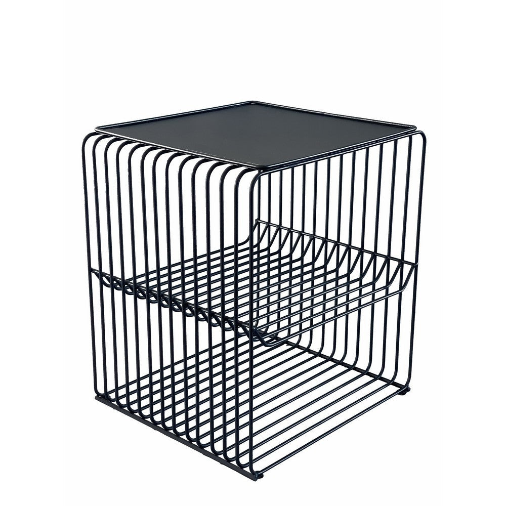 20 Inch Tall Side End Table 2 Shelves Square Top Black Metal Wire Frame By Casagear Home BM317084