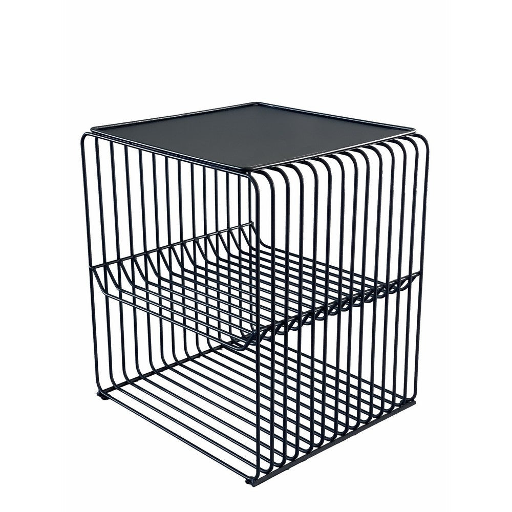 20 Inch Tall Side End Table 2 Shelves Square Top Black Metal Wire Frame By Casagear Home BM317084