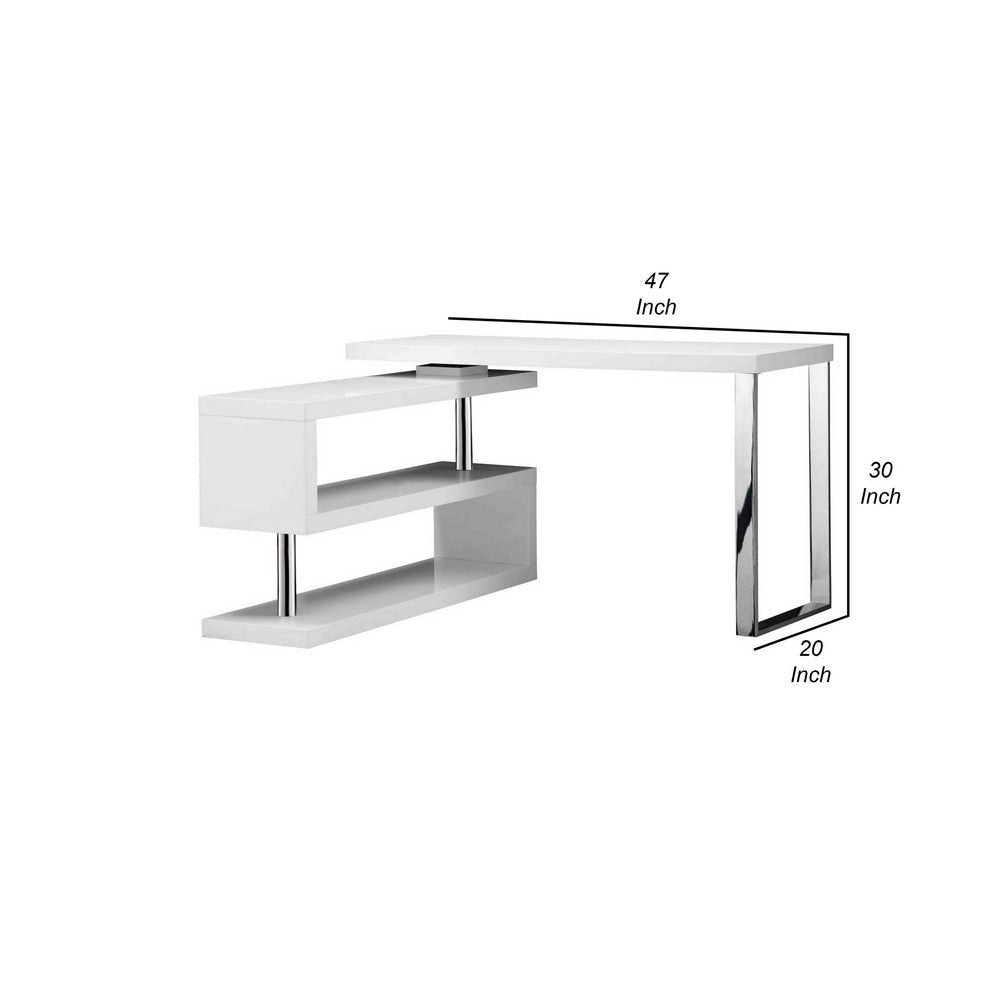 47 Inch Multi Position Desk Adjustable L Shape Lacquer White By Casagear Home BM317087