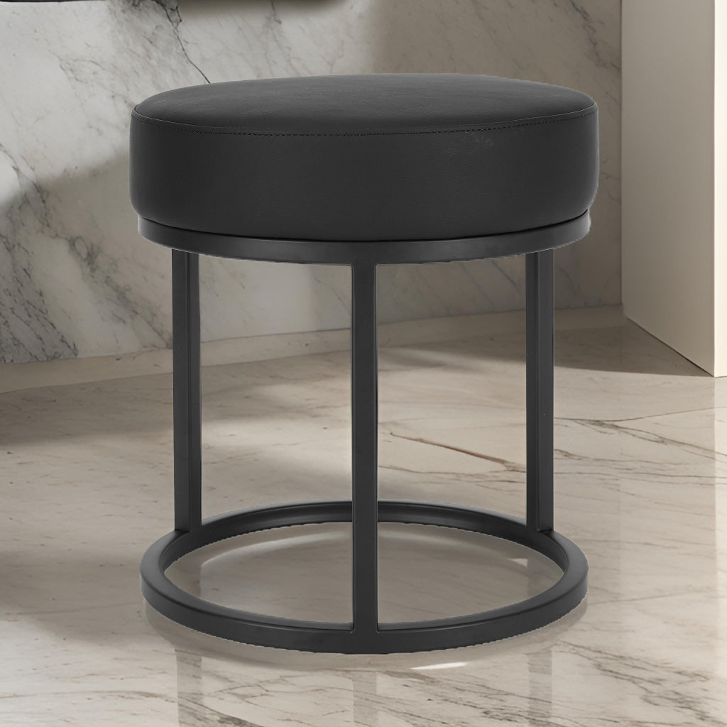 18 Inch Accent Stool Ottoman Round Seat Open Metal Frame Black Finish By Casagear Home BM317090