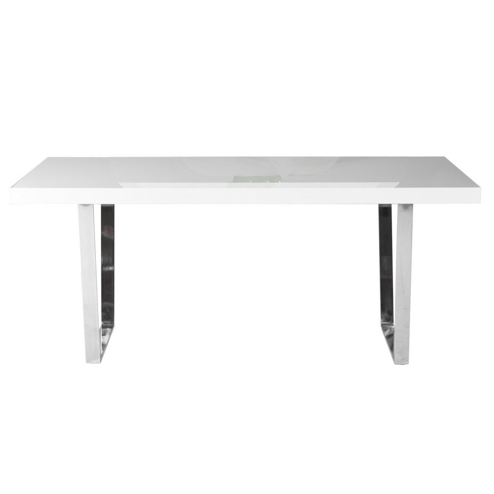 Ien 71 Inch Dining Table Rectangular Top Open Metal Panel White Lacquer By Casagear Home BM317092