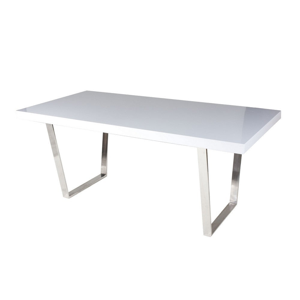 Ien 71 Inch Dining Table Rectangular Top Open Metal Panel White Lacquer By Casagear Home BM317092