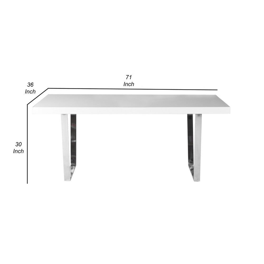 Ien 71 Inch Dining Table Rectangular Top Open Metal Panel White Lacquer By Casagear Home BM317092