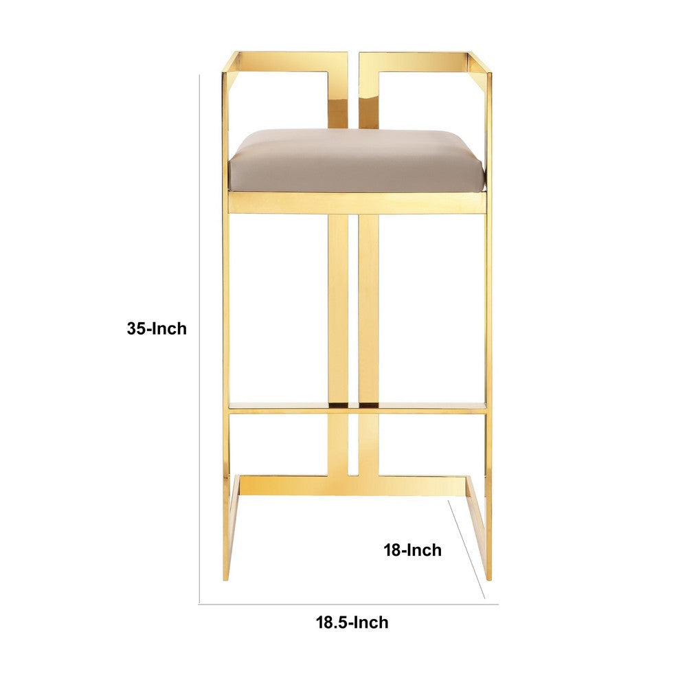 Suki 30 Inch Barstool Chair Beige Faux Leather Seat Stainless Steel Gold By Casagear Home BM317093