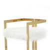 Suki 30 Inch Barstool Chair White Faux Fur Seat Stainless Steel Gold By Casagear Home BM317094