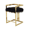 Suki 26 Inch Barstool Chair Black Faux Fur Seat Stainless Steel Gold By Casagear Home BM317095