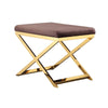 Sovi 20 Inch Ottoman Stool Chocolate Brown Velvet Stainless Steel Gold By Casagear Home BM317098