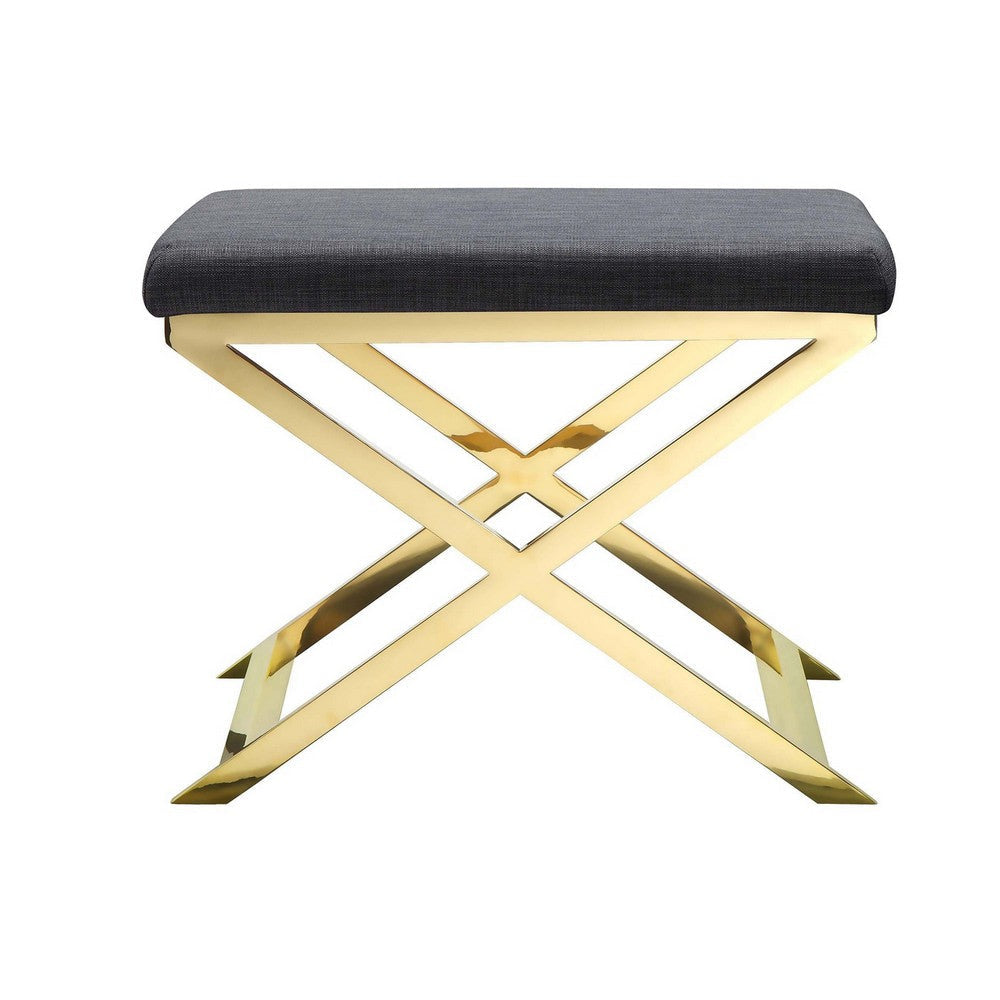 Sovi 20 Inch Ottoman Stool Charcoal Gray Polyester Stainless Steel Gold By Casagear Home BM317099