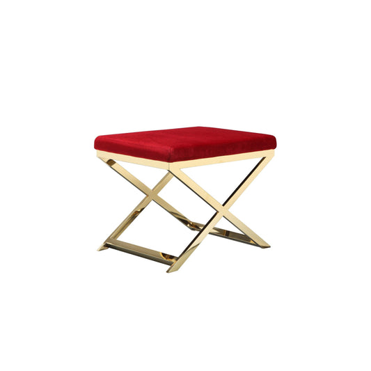 Sovi 20 Inch Ottoman Stool Maroon Velvet Seat Stainless Steel Frame Gold By Casagear Home BM317100