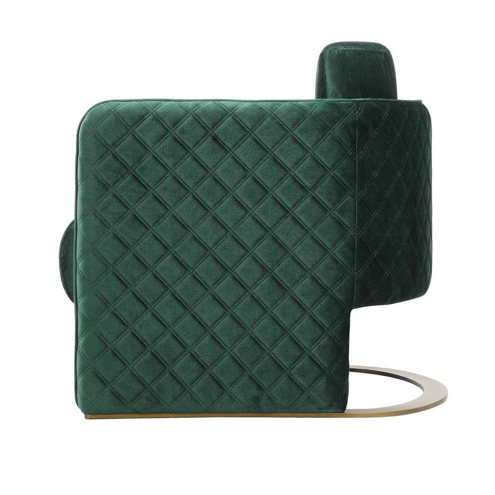 Usso 29 Inch Lounge Chair Green Velvet Diamond Quilted Design Metal By Casagear Home BM317103