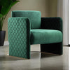 Usso 29 Inch Lounge Chair, Green Velvet, Diamond Quilted Design, Metal By Casagear Home