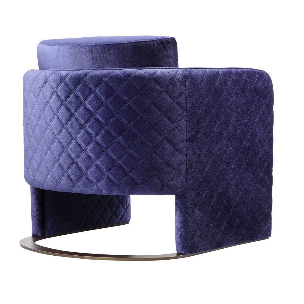 Usso 29 Inch Lounge Chair Navy Blue Velvet Diamond Quilted Design Metal By Casagear Home BM317104