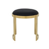 Niyo 19 Inch Ottoman Stool Round Black Faux Leather Stainless Steel Gold By Casagear Home BM317111