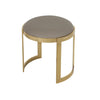 Niyo 19 Inch Ottoman Stool Round Sand Faux Leather Stainless Steel Gold By Casagear Home BM317113