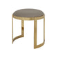 Niyo 19 Inch Ottoman Stool Round Sand Faux Leather Stainless Steel Gold By Casagear Home BM317113