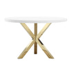 Emi 47 Inch Dining Table Round White Lacquer Top X Twisted Gold Legs By Casagear Home BM317115