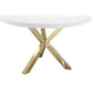 Emi 47 Inch Dining Table Round White Lacquer Top X Twisted Gold Legs By Casagear Home BM317115