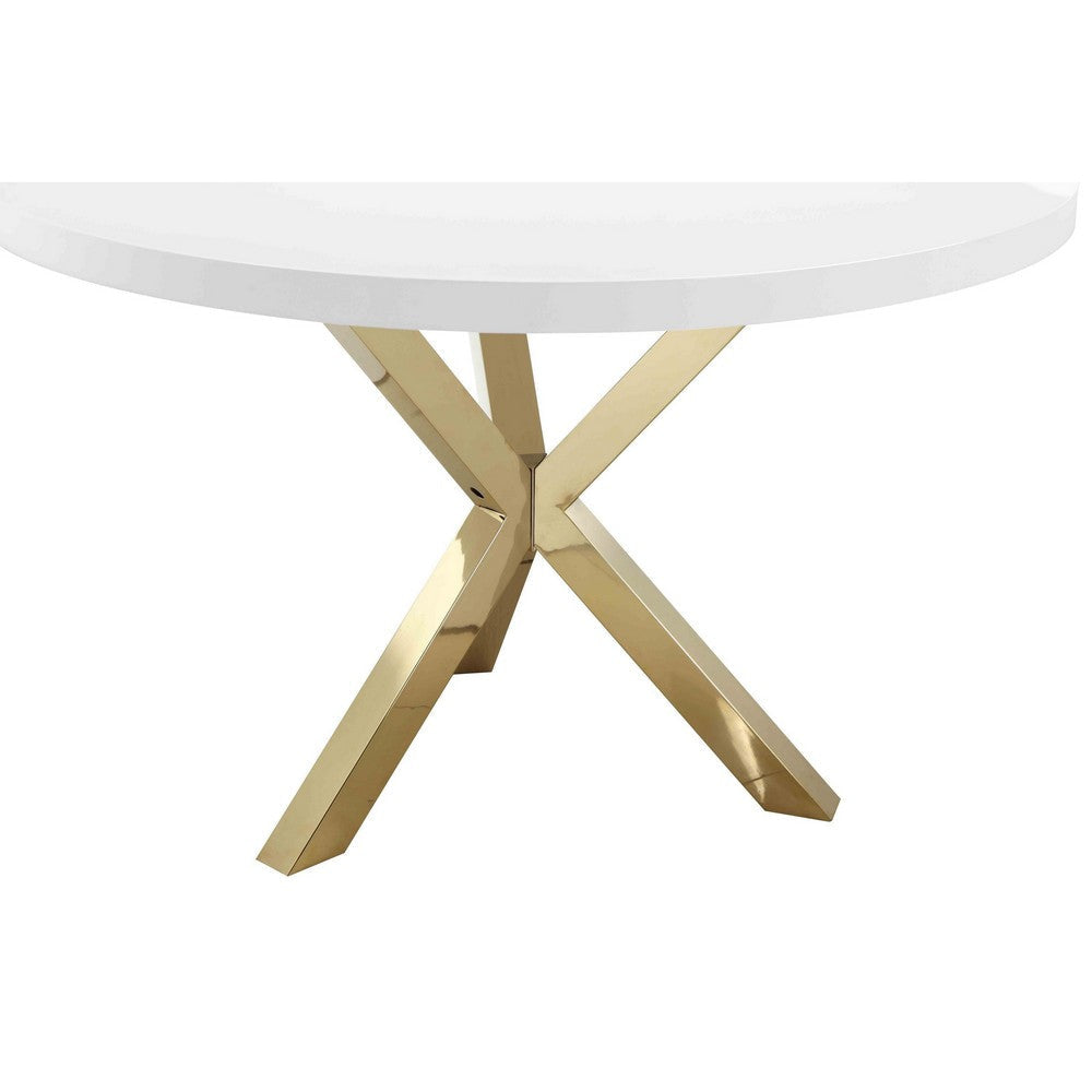 Emi 47 Inch Dining Table Round White Lacquer Top X Twisted Gold Legs By Casagear Home BM317115