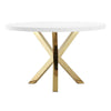 Emi 47 Inch Dining Table, Round White Lacquer Top, X Twisted Gold Legs By Casagear Home