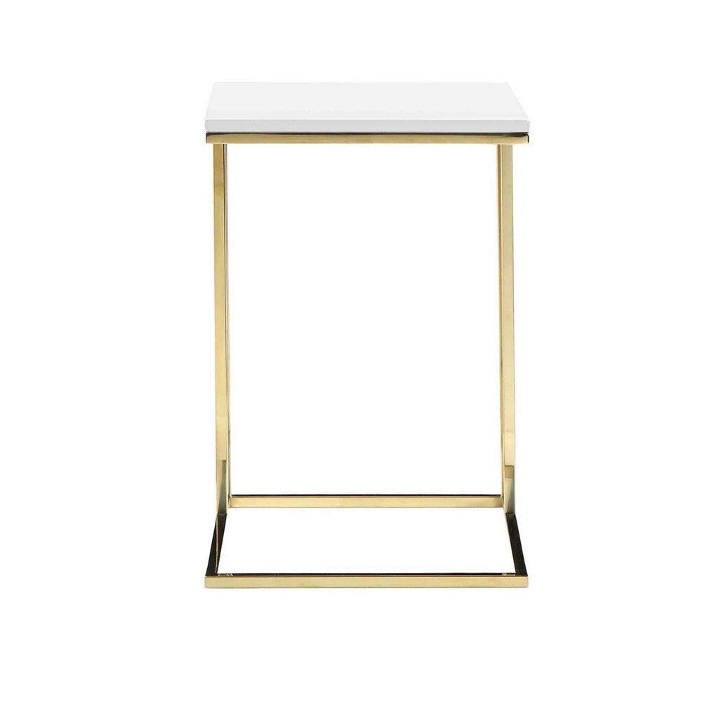 Zen 23 Inch Side End Tray Table White Tray Top Steel Base in Gold Finish By Casagear Home BM317117