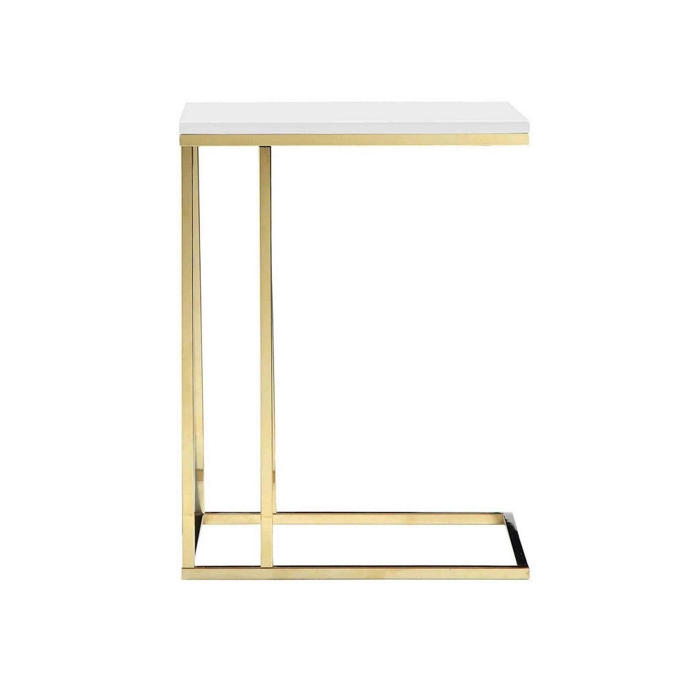 Zen 23 Inch Side End Tray Table White Tray Top Steel Base in Gold Finish By Casagear Home BM317117