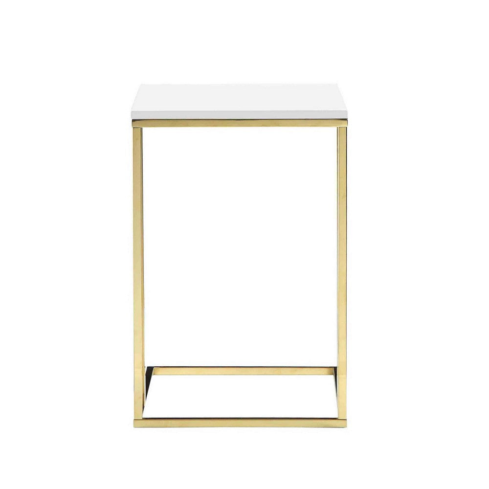 Zen 23 Inch Side End Tray Table White Tray Top Steel Base in Gold Finish By Casagear Home BM317117