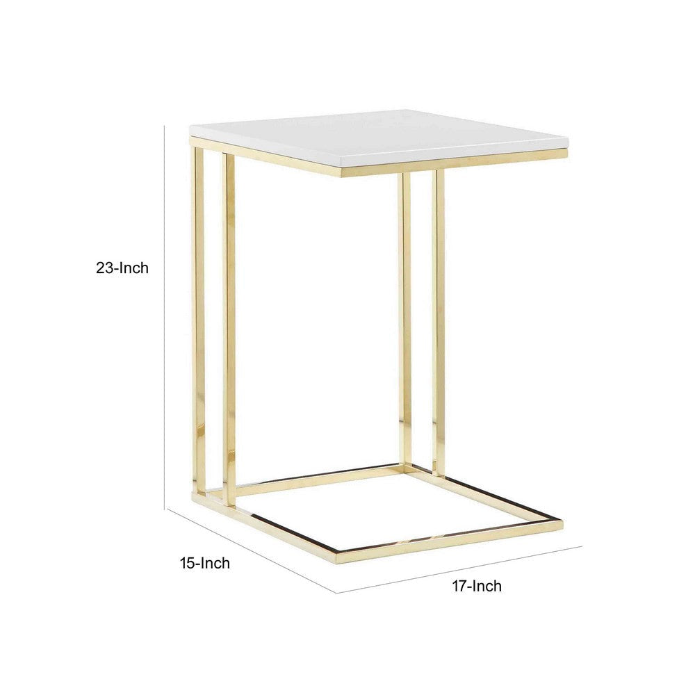 Zen 23 Inch Side End Tray Table White Tray Top Steel Base in Gold Finish By Casagear Home BM317117