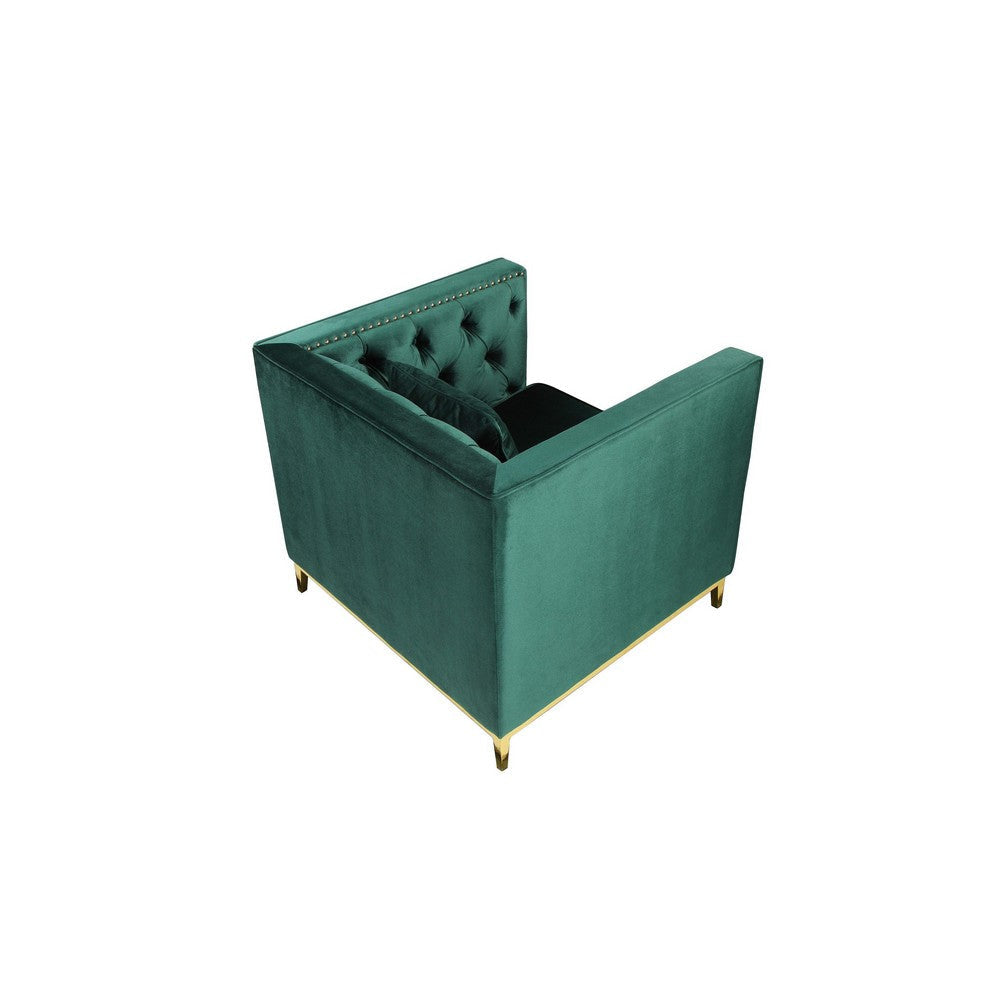 Vien 36 Inch Accent Chair Green Tufted Velvet Gold Polished Steel Legs By Casagear Home BM317118