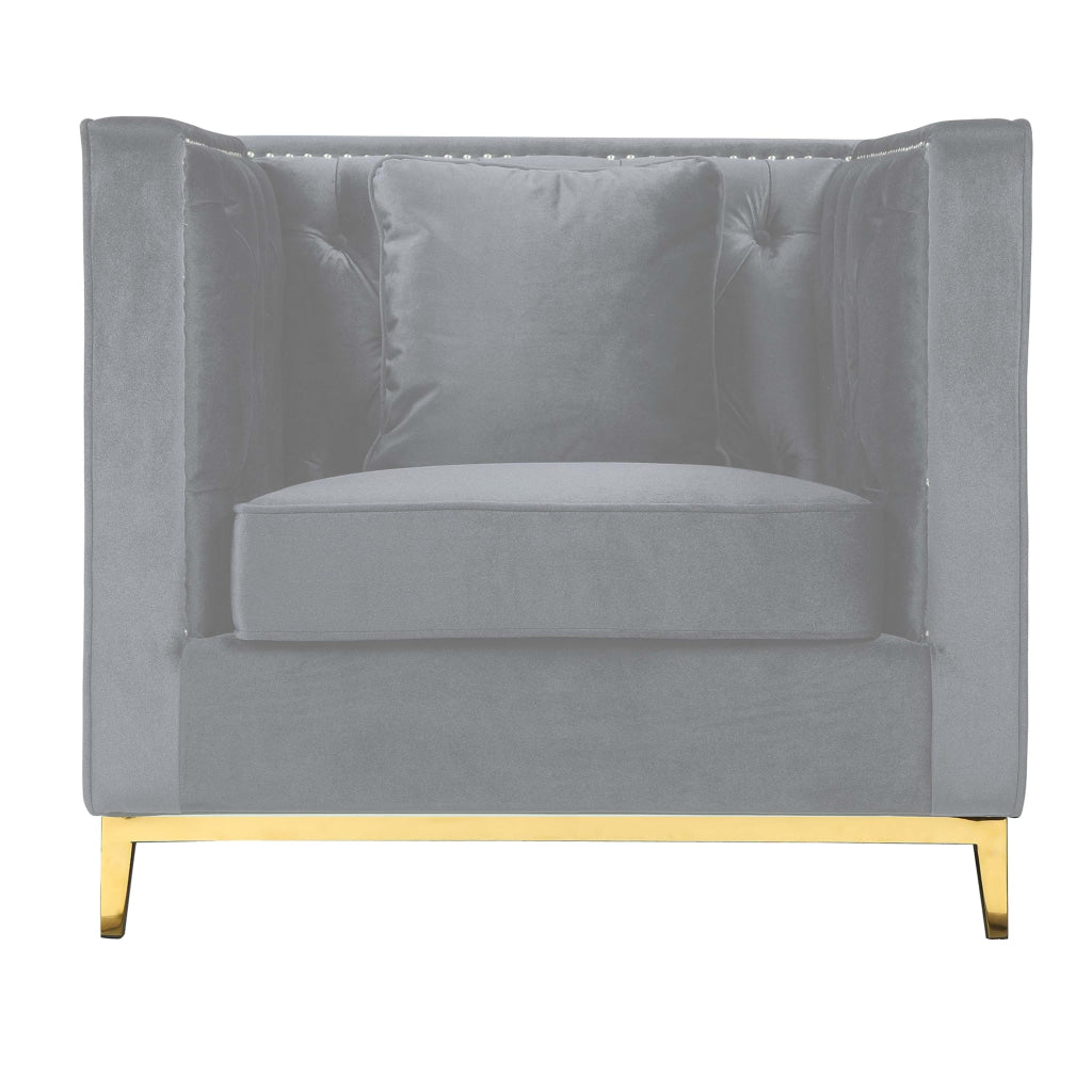 Vien 36 Inch Accent Chair Gray Tufted Velvet Gold Polished Steel Legs By Casagear Home BM317119