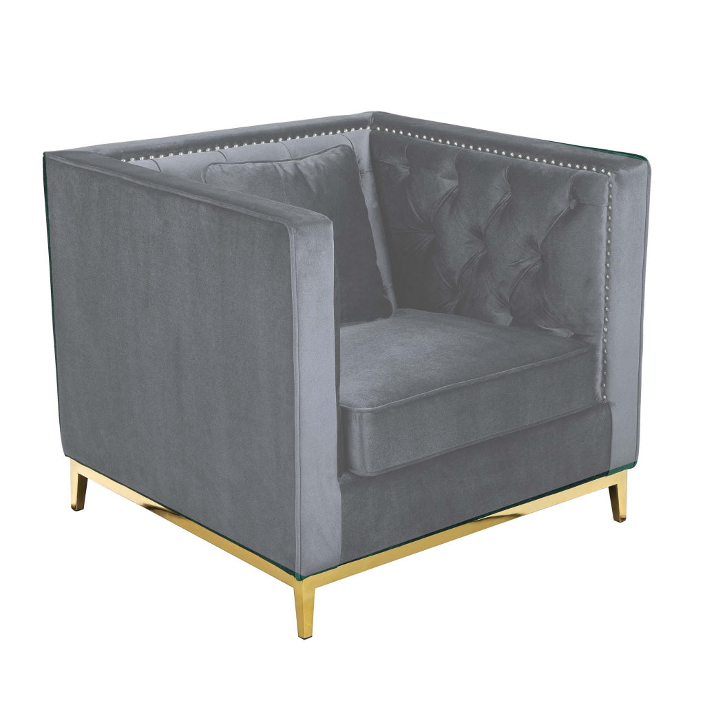 Vien 36 Inch Accent Chair Gray Tufted Velvet Gold Polished Steel Legs By Casagear Home BM317119