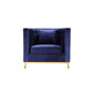 Vien 36 Inch Accent Chair Navy Tufted Velvet Gold Polished Steel Legs By Casagear Home BM317120