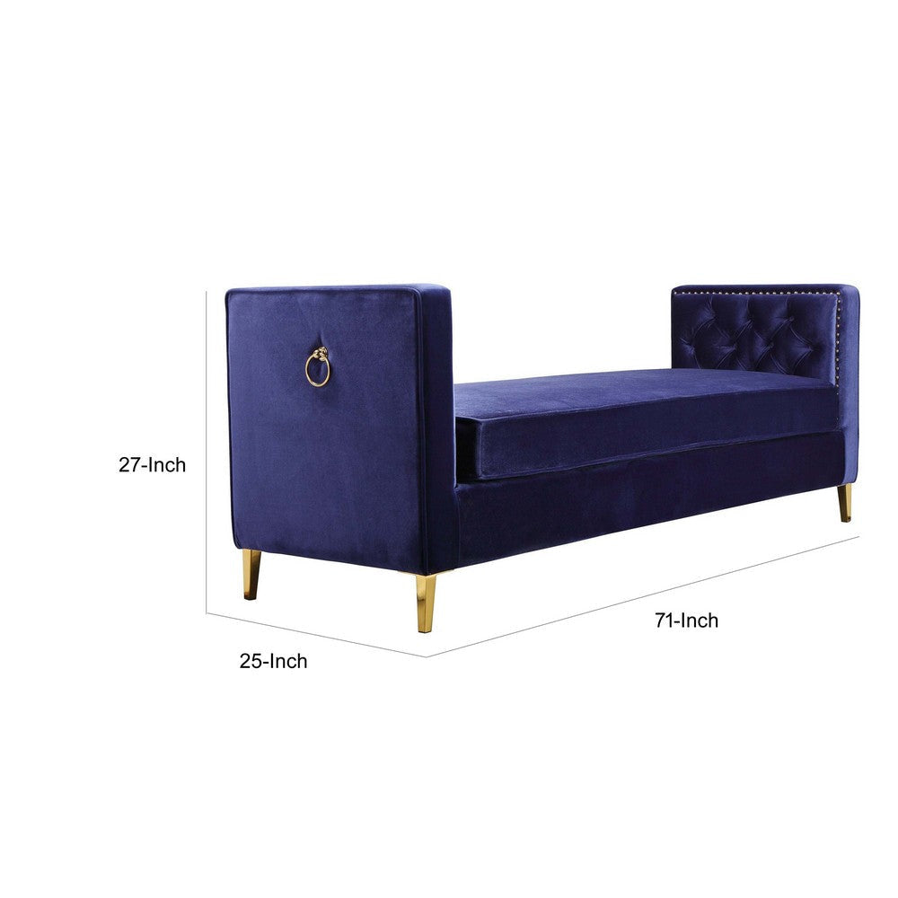 Vien 71 Inch Accent Bench Navy Tufted Velvet Nailhead Gold Polished Steel By Casagear Home BM317123