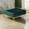 Vien 37 Inch Accent Ottoman, Square, Green Tuft Velvet, Gold Polished Steel By Casagear Home