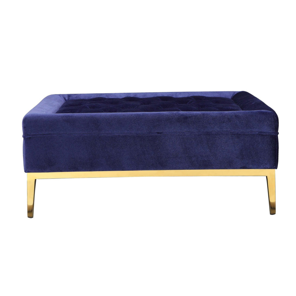 Vien 37 Inch Accent Ottoman Square Navy Tufted Velvet Gold Polished Steel By Casagear Home BM317125