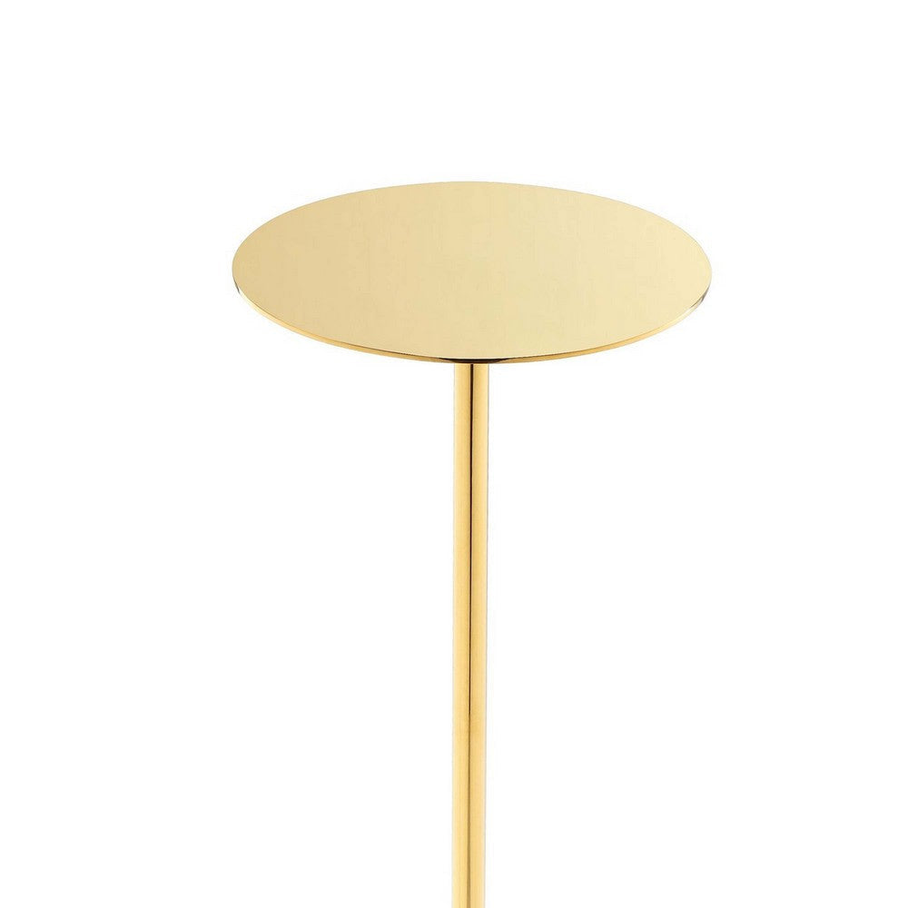 Sen 8 Inch Side End Drink Table Round White Genuine Marble Gold Finish By Casagear Home BM317126